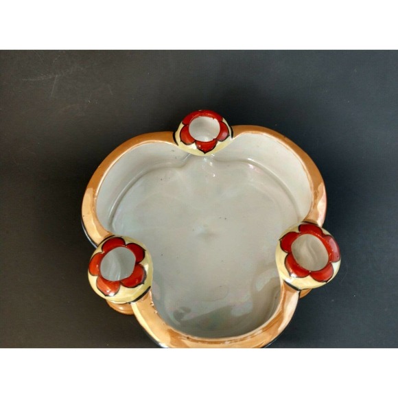 VTG Seiei & Co Lusterware Vase Bowl Candle Japan Floral Bird Hand Paint 1940-60 - Picture 3 of 8